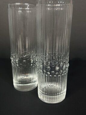 2 Vintage Durobor Alaska Highball Glasses Belgium Ice Bubble Clear MCM 7"